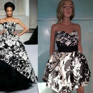 3,190 NWT OSCAR DE LA RENTA STUNNING FLORAL WHITE BLACK SILVER RUNWAY DRESS 12